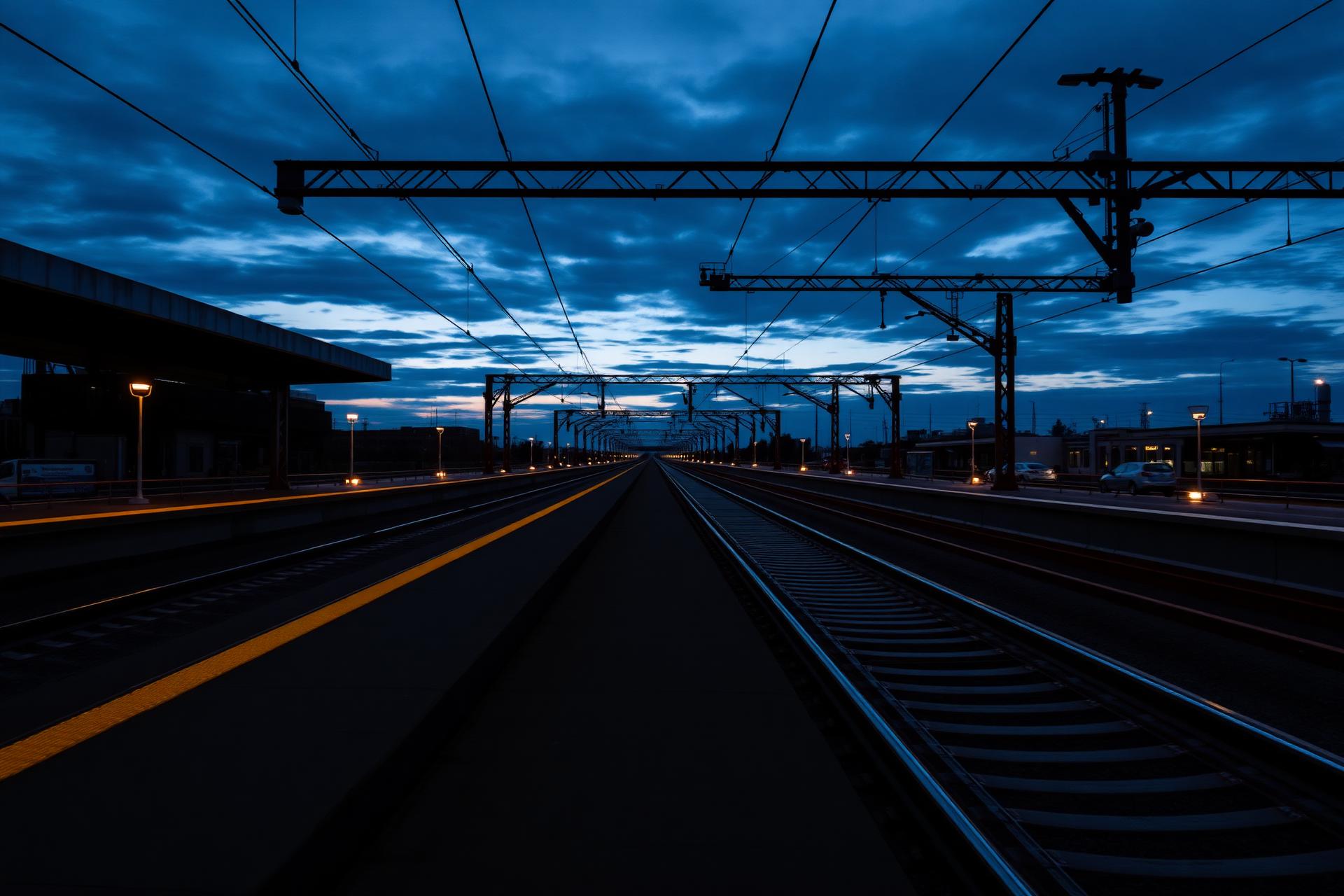 Rail transit corridor at dusk